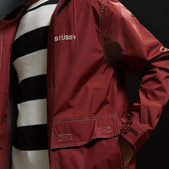 Stussy zip long coat men’s small maroon red jacket - Picture 2 of 10